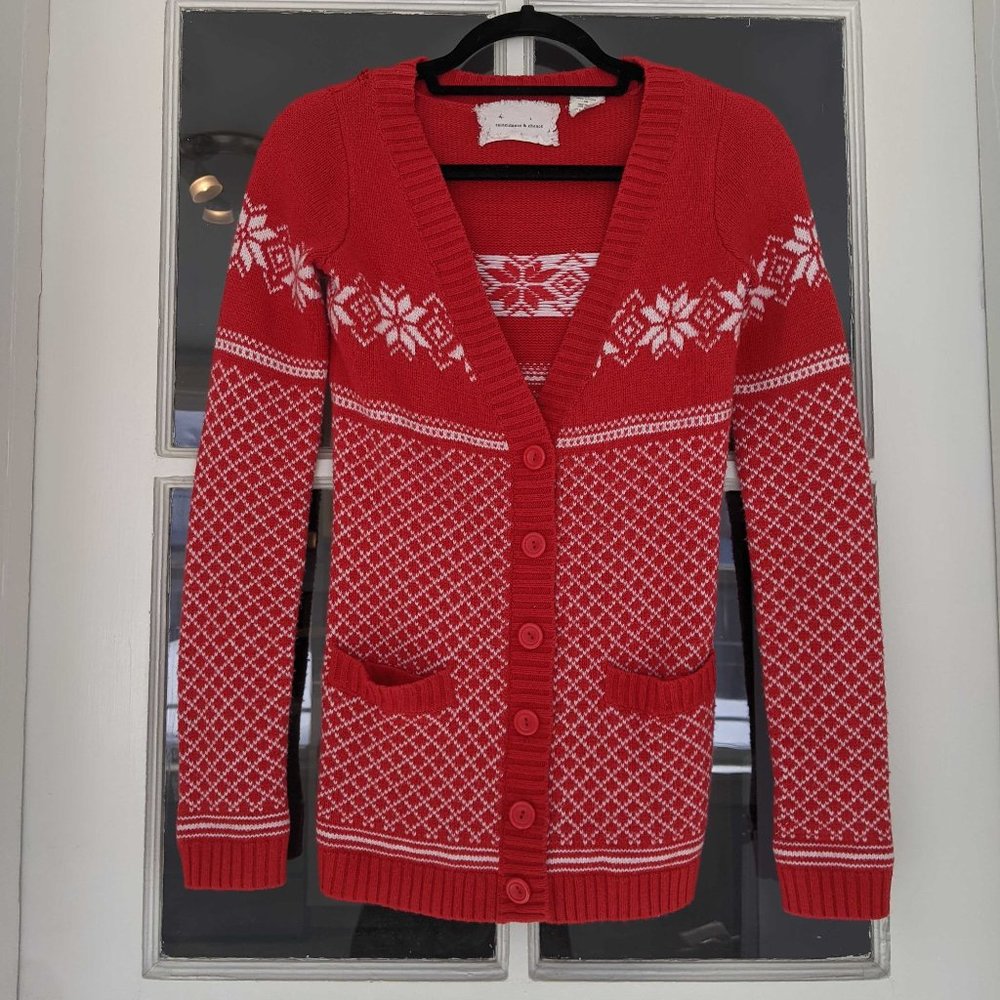 ANTHROPOLOGIE COINCIDENCE & CHANCE Red And White Fair Isle Rabbit Blend Cardigan